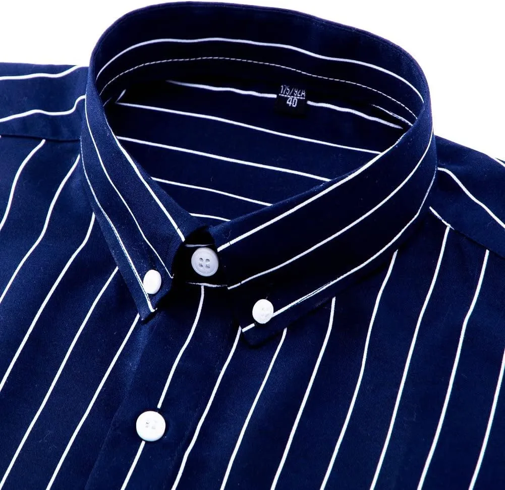 Men's Classic Casual Vertical Striped Slim Fit Long Sleeve Dress Shirts