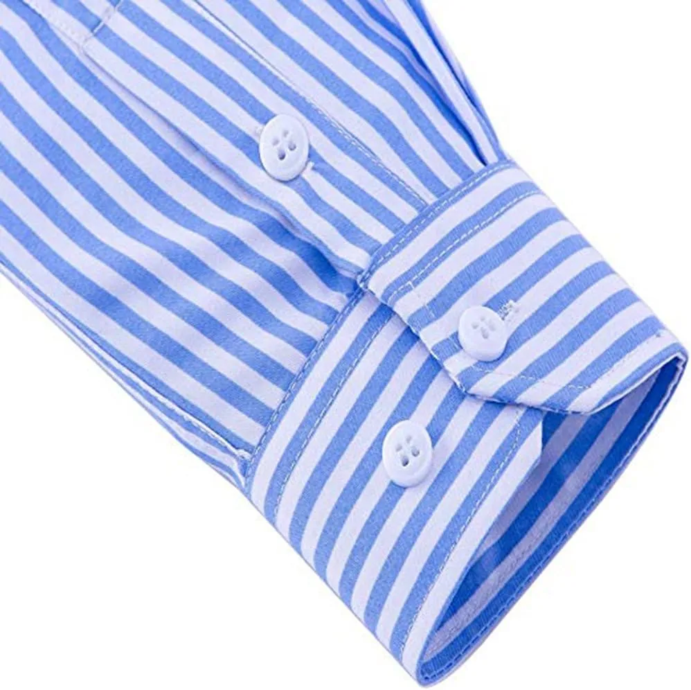 Men's Classic Casual Vertical Striped Slim Fit Long Sleeve Dress Shirts