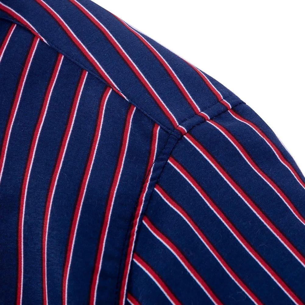 Men's Classic Casual Vertical Striped Slim Fit Long Sleeve Dress Shirts
