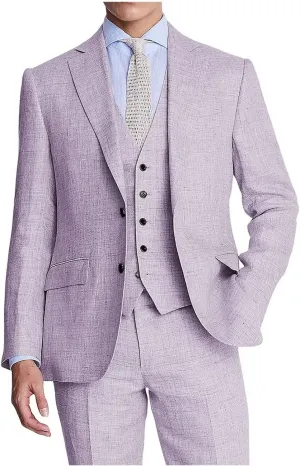 Men's Linen Suit 3 Piece Suits Slim Fit Beach Wedding Summer Casual Groomsmen Blazer Pants and Vest Tuxedo Set