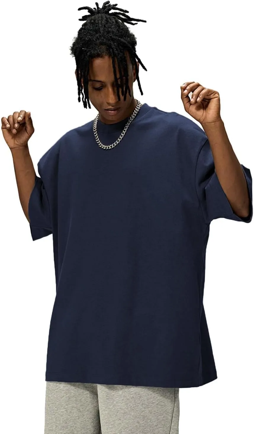 Men's Oversized Cotton t Shirt Heavyweight Tee Casual Crew Neck Short Sleeve Loose Summer Basic Tops