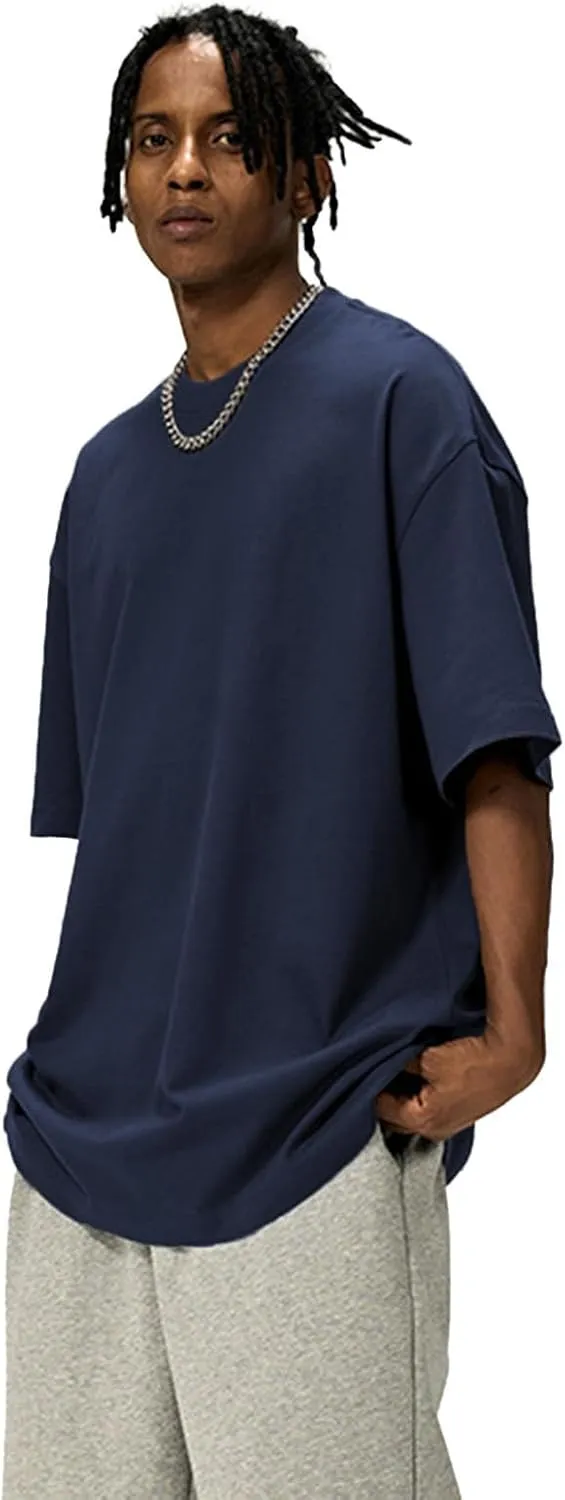 Men's Oversized Cotton t Shirt Heavyweight Tee Casual Crew Neck Short Sleeve Loose Summer Basic Tops