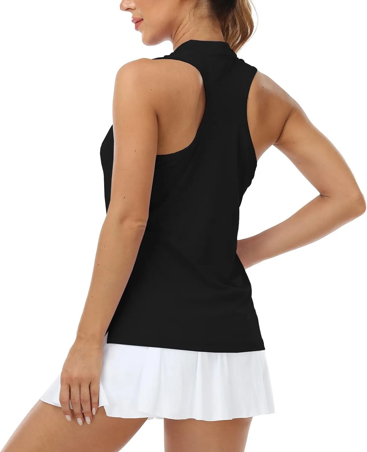 MoFiz Women Racerback Sleeveless Golf Polo Shirts V-Neck Collarless Tennis Running Tank Tops Quick Dry Athletic Casual