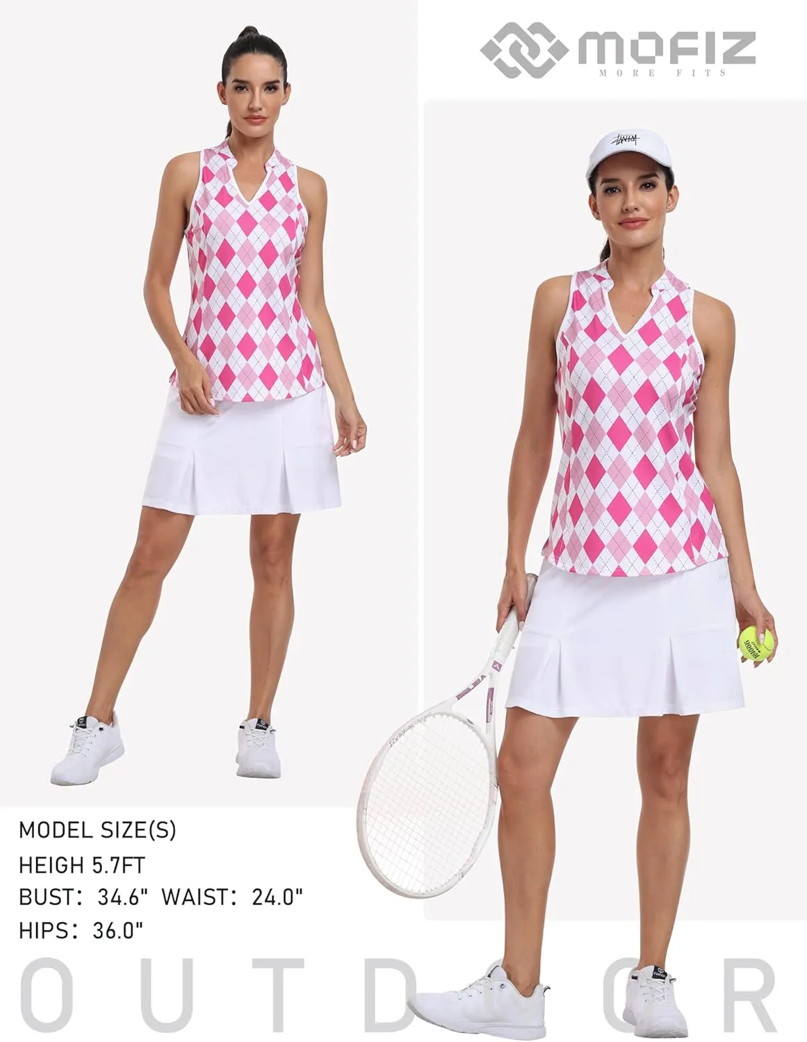 MoFiz Women Racerback Sleeveless Golf Polo Shirts V-Neck Collarless Tennis Running Tank Tops Quick Dry Athletic Casual