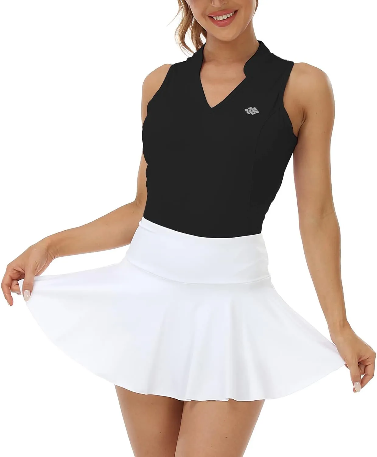 MoFiz Women Racerback Sleeveless Golf Polo Shirts V-Neck Collarless Tennis Running Tank Tops Quick Dry Athletic Casual