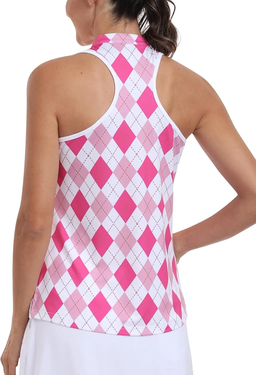 MoFiz Women Racerback Sleeveless Golf Polo Shirts V-Neck Collarless Tennis Running Tank Tops Quick Dry Athletic Casual