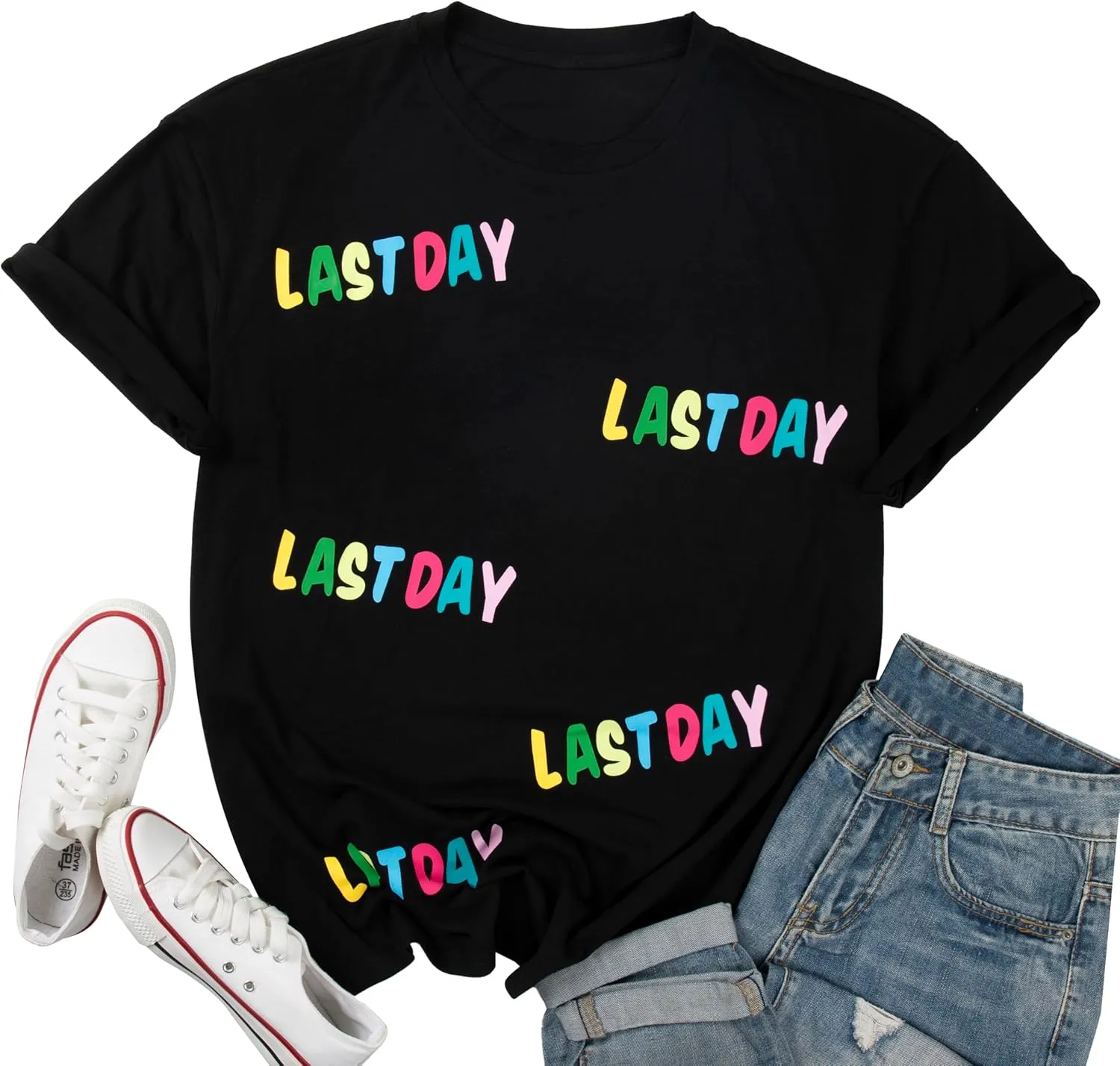MYHALF Last Day of School Tshirt Oversized Teacher Life Shirt School Out Summer Shirt Happy Graduation Tee Appreciation Gift