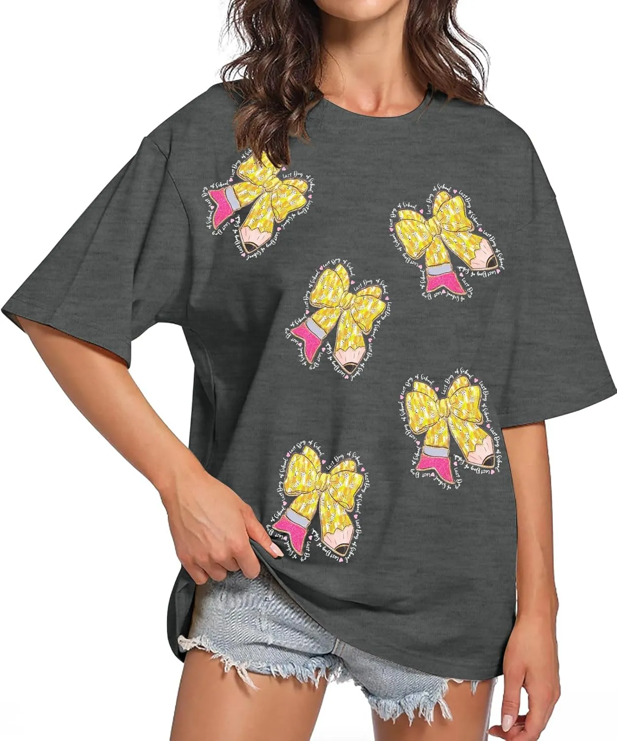 MYHALF Last Day of School Tshirt Oversized Teacher Life Shirt School Out Summer Shirt Happy Graduation Tee Appreciation Gift