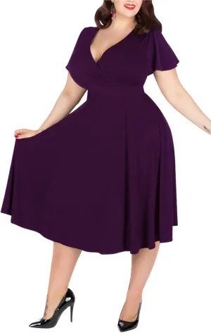 Nemidor Plus Size Dresses for Curvy Women Casual Summer V Neck Short Sleeve Midi Cocktail Vintage Dress with Pocket