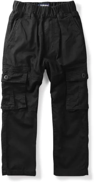 Phorecys Boys Pull on Cargo Pants Elastic Waist Casual Uniform Multi-Pockets Trousers