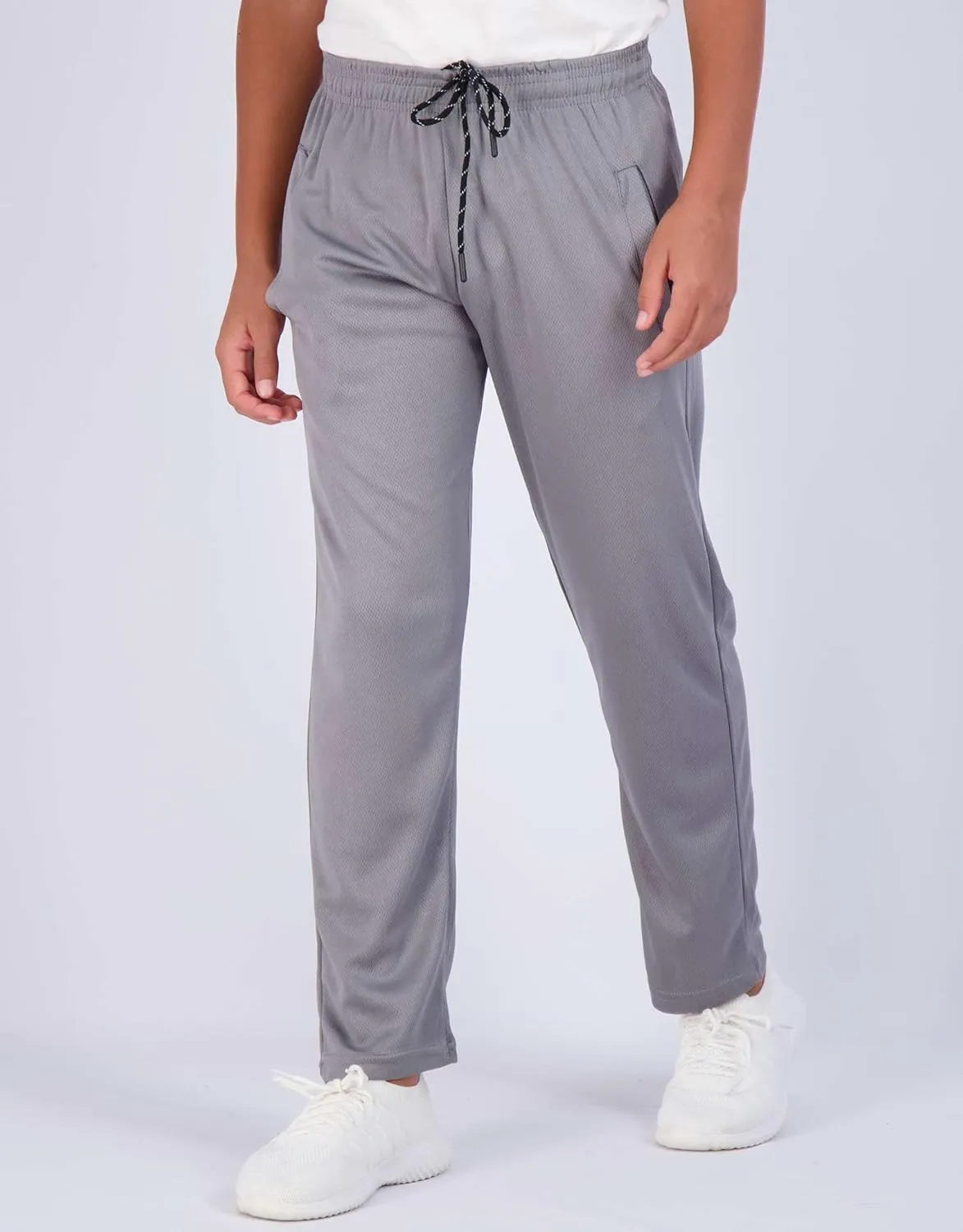 Real Essentials 3 Pack: Boys' Mesh Open Bottom Active Sweatpants with Pockets & Drawstring