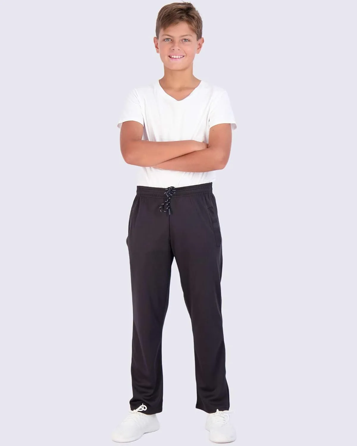 Real Essentials 3 Pack: Boys' Mesh Open Bottom Active Sweatpants with Pockets & Drawstring