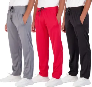 Real Essentials 3 Pack: Boys' Mesh Open Bottom Active Sweatpants with Pockets & Drawstring