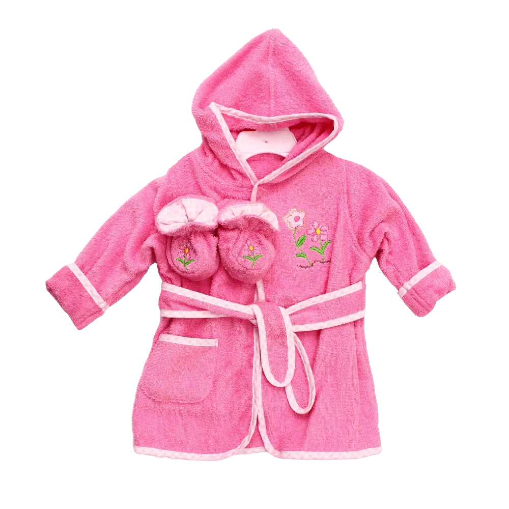Spasilk 100% Cotton Hooded Terry Bathrobe with Booties, Brown Bear, 0 9 Months