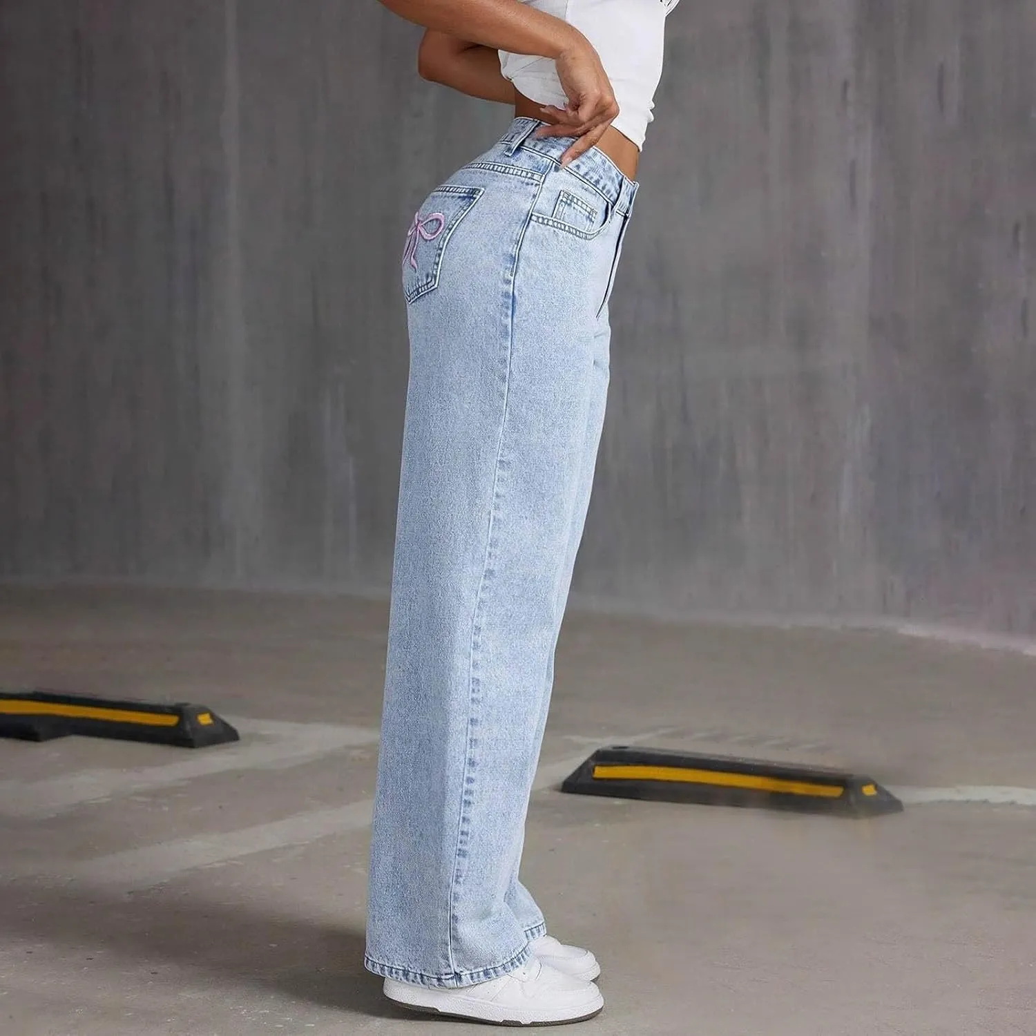 Straight Leg Jeans for Women High Waisted Wide Leg Denim Pants Loose Casual Baggy Y2K Boyfriend Jeans with Pockets