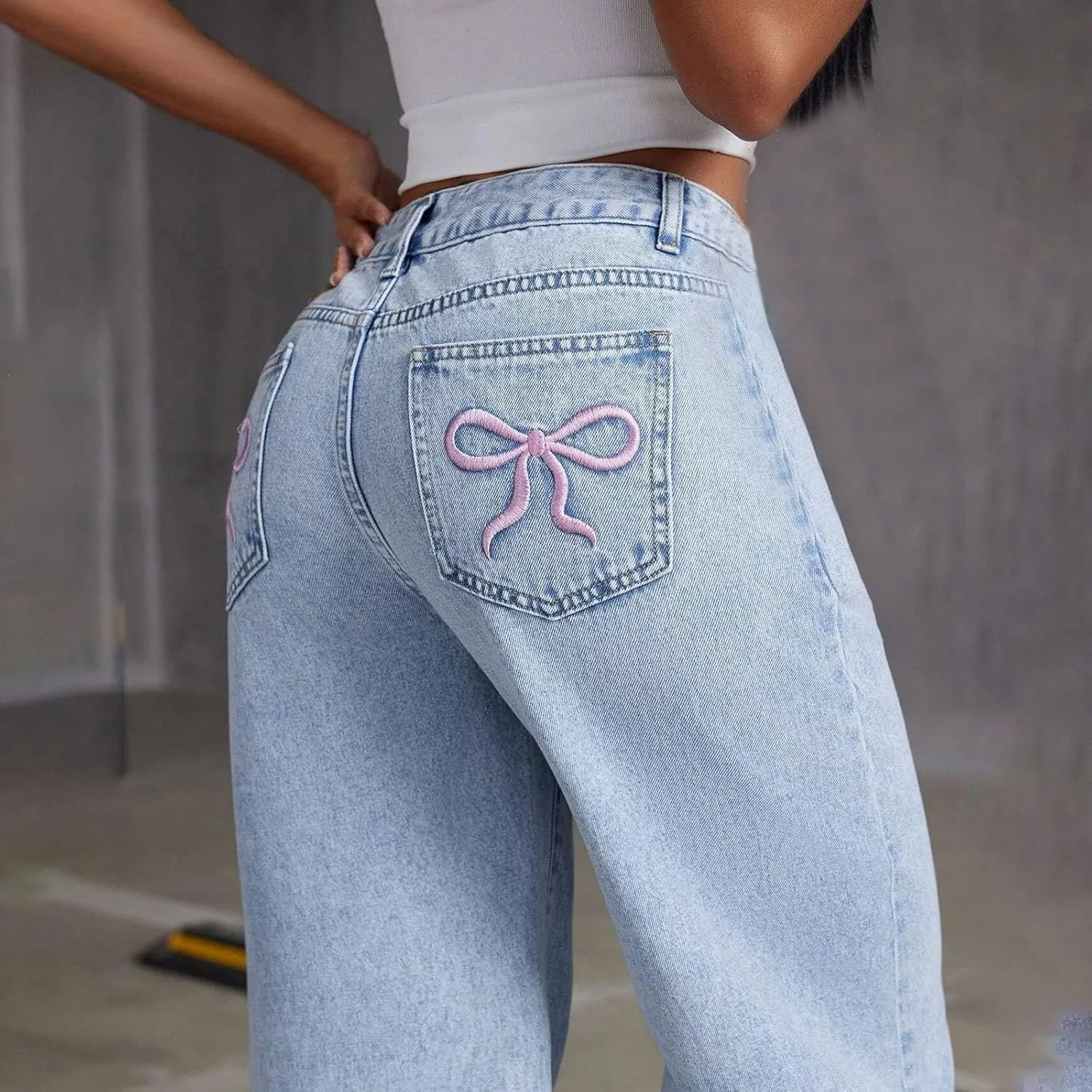 Straight Leg Jeans for Women High Waisted Wide Leg Denim Pants Loose Casual Baggy Y2K Boyfriend Jeans with Pockets