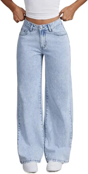 Straight Leg Jeans for Women High Waisted Wide Leg Denim Pants Loose Casual Baggy Y2K Boyfriend Jeans with Pockets
