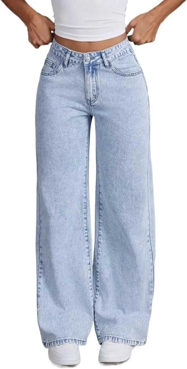 Straight Leg Jeans for Women High Waisted Wide Leg Denim Pants Loose Casual Baggy Y2K Boyfriend Jeans with Pockets