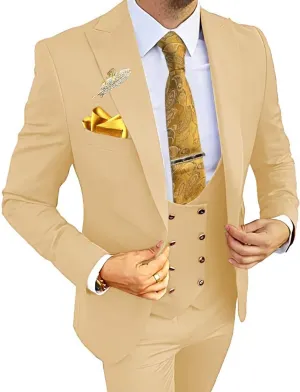 Wangyue 3 Piece Men's Suits Slim Fit Suits for Men Double Breasted Suit Men Wedding Prom