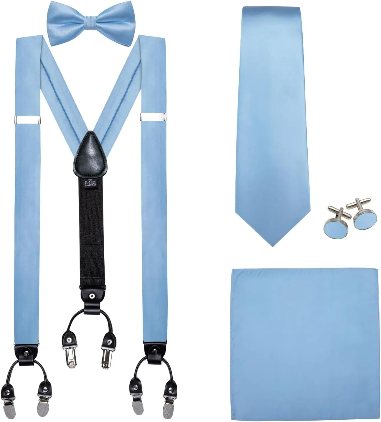 YOHOWA Solid Bow Ties for Men Cotton Linen Pre-tied Bow Tie Set with Handkerchief Cufflinks Big and Tall Party Wedding Prom