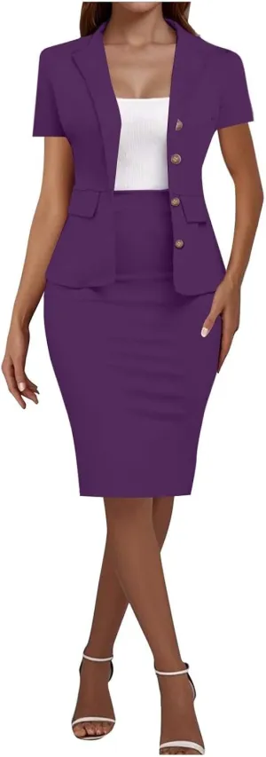 ZEFOTIM Pant/Skirt Suits for Women Dressy Business Blazers Solid Color Casual Short/Long Sleeve Two Piece Jackets